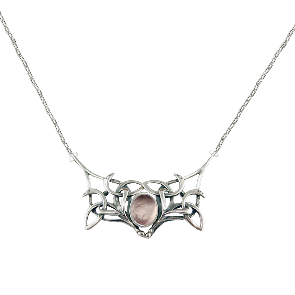 Sterling Silver Celtic Necklace Design from "The Book Of Kells" With Rose Quartz
